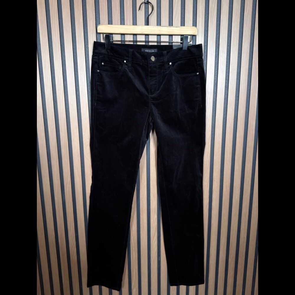 New Ann Taylor Trousers 6 Women Black Crushed Velvet The Skinny Modern Fit Pants